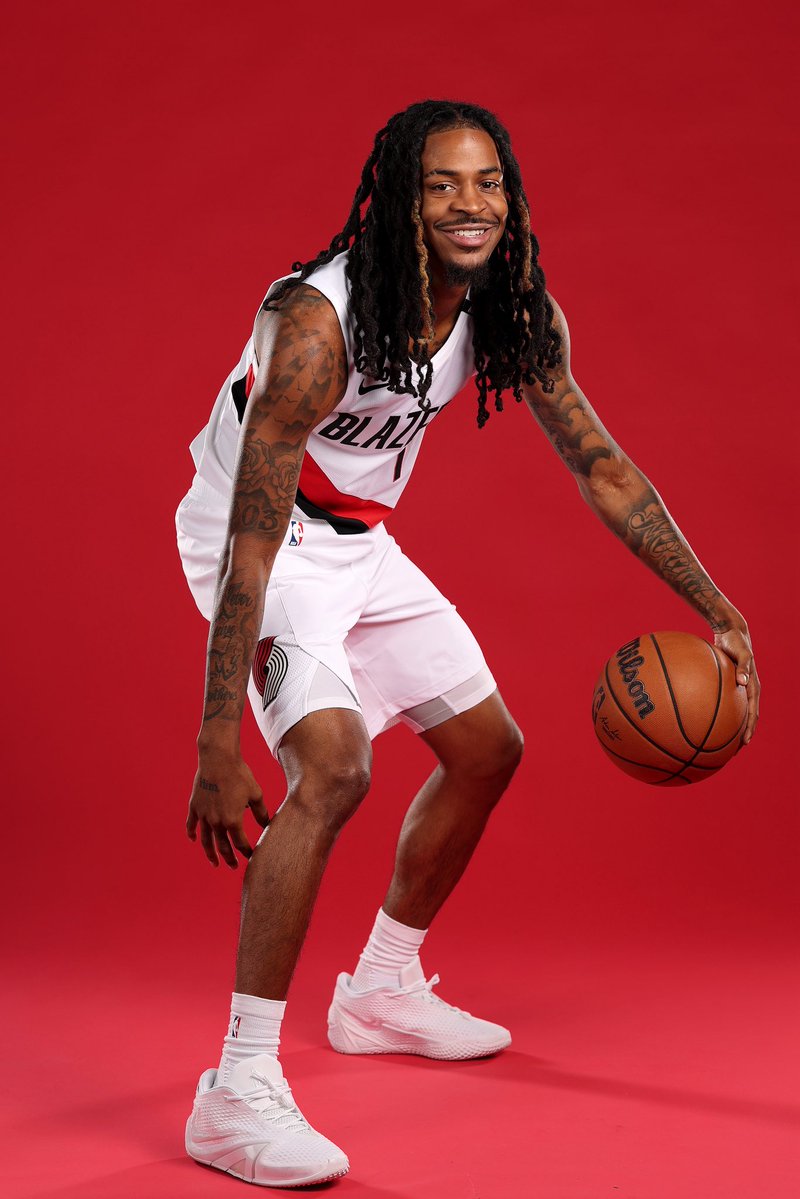 NickDePaula's tweet photo. Ja Morant broke out an all white Nike JA 4 for his first Trail Blazers media day: https://t.co/qtw9wRSeNf