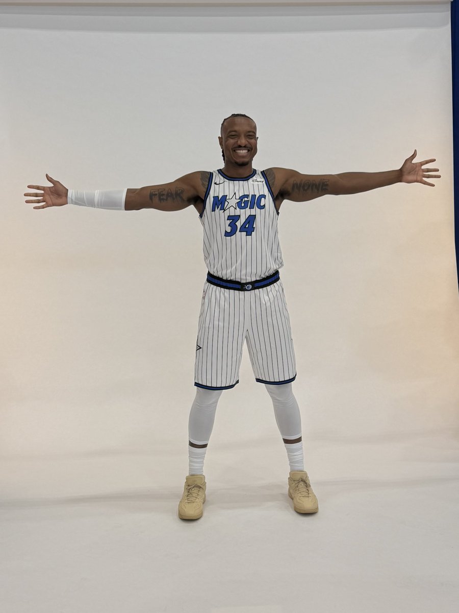 ScoopB's tweet photo. Wendell Carter Jr. rocking Angel Reese’s Reebok sneakers during Orlando Magic media day. 

What a great way to show support by @wendellcarter34 to @Reese10Angel who is currently in the WNBA Playoffs with the Atlanta Dream. https://t.co/94w4A9TVPc