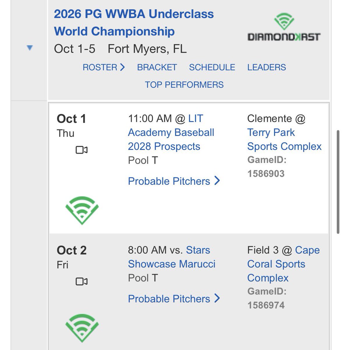 CoachRemy22's tweet photo. Game schedule and pitching rotation for PG WWBA 17u Underclass World Championship @Slammersbasball @SlammersNorth @SlammersAD @TA450 https://t.co/l7HeVdz5xn