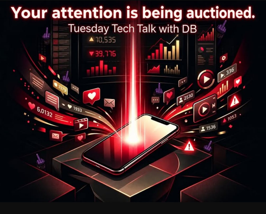 DarkDesired's tweet photo. Your attention is being auctioned.
Tuesday Tech Talk with DB

Not your phone.
Not your data.

Your attention.

And the better an app gets at keeping you there,

the more valuable you become.
You dont believe it ...come & let me tell you more…
🧵👇