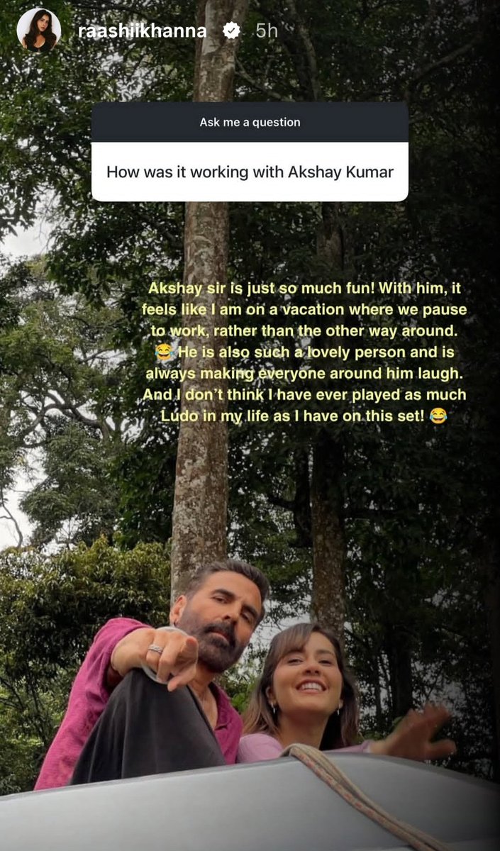 Shivam_Akkian's tweet photo. During an Insta Q&amp;A, #RaashiiKhanna shares her experience of working with #AkshayKumar for the first time in Anees Bazmee’s next, along with a still from the shoot. https://t.co/OMSdk7cJus