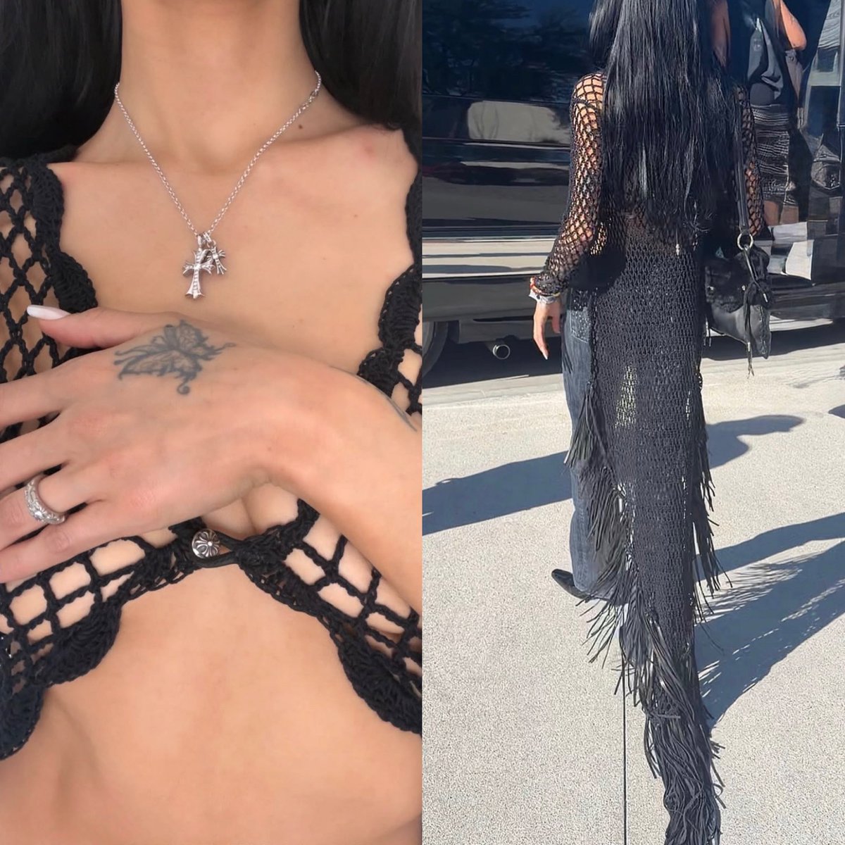 saintdemie's tweet photo. gabbriette in custom + archive chrome hearts and it’s a reminder that the brand’s universe extends beyond its most recognizable pieces! https://t.co/kEJ276buj8