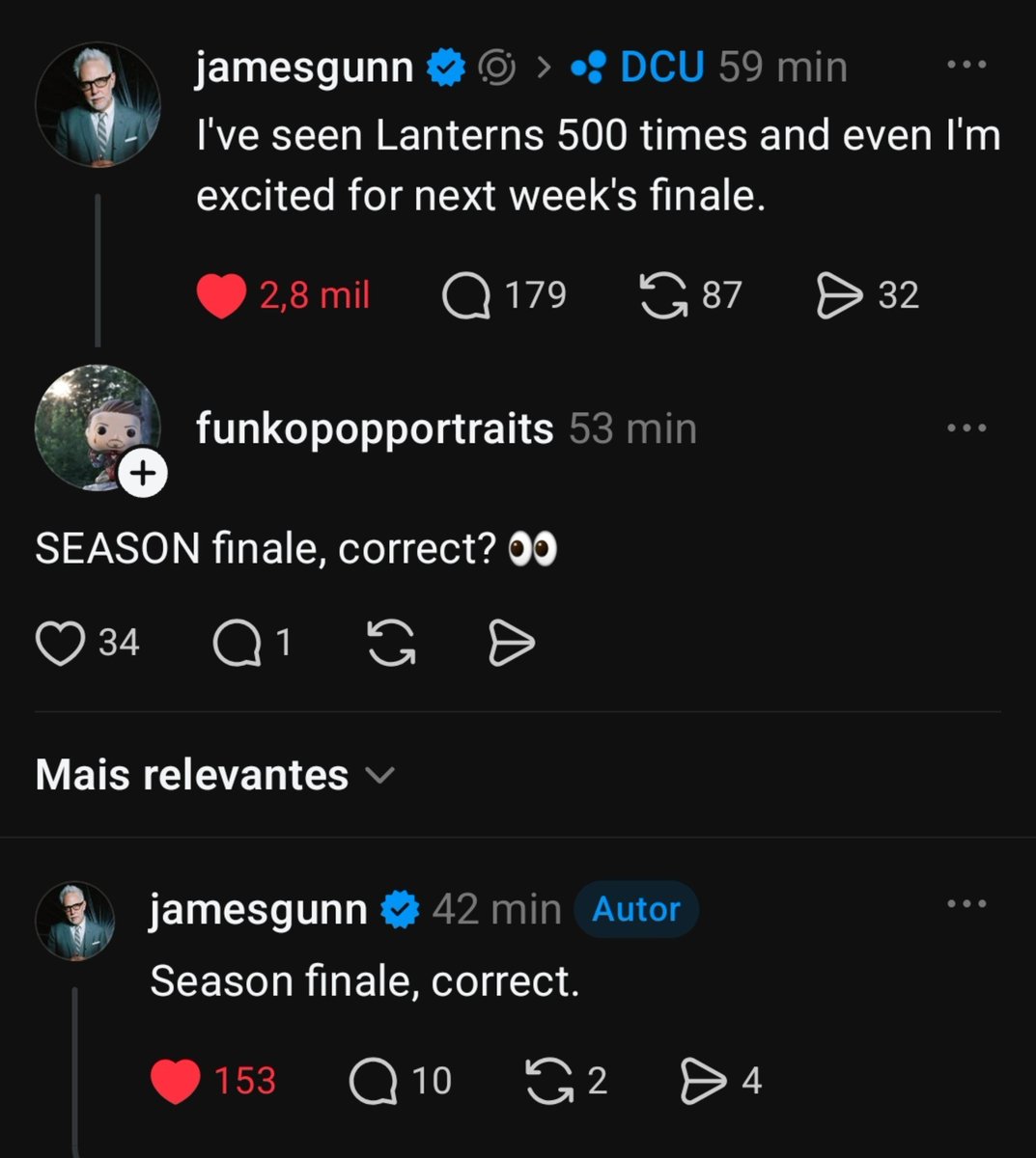 Nacao_DC's tweet photo. A RENOVAÇÃO VEM AÍ!

James Gunn deixando claro que o próximo episódio de 'LANTERNS' é o final da temporada, mas não da série. 

Vale lembrar que o roteiro da 2ª temporada já está sendo escrito. https://t.co/2BztLktL7B