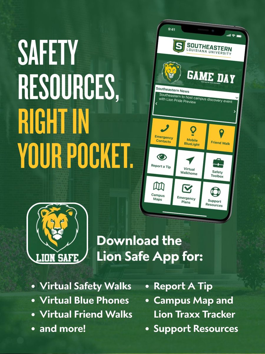 oursoutheastern's tweet photo. A safer Lion Nation starts with looking out for yourself and each other. 

From getting around campus safely to protecting your belongings and staying aware of your surroundings, a few simple habits can make a difference.

Swipe through for a few quick safety reminders, and download the Lion Safe App for campus safety resources right at your fingertips. 📱
Learn more about our Lion Safe App here: https://t.co/24WQGN9xOg.

Stay aware. 
Stay connected. 
Stay safe, Lions. 

#OurSoutheastern #LionPride