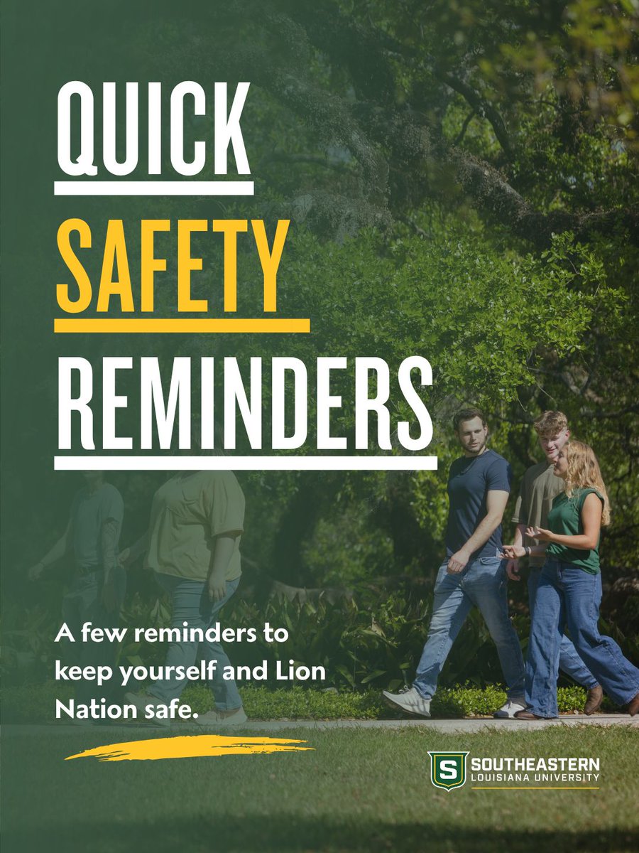 oursoutheastern's tweet photo. A safer Lion Nation starts with looking out for yourself and each other. 

From getting around campus safely to protecting your belongings and staying aware of your surroundings, a few simple habits can make a difference.

Swipe through for a few quick safety reminders, and download the Lion Safe App for campus safety resources right at your fingertips. 📱
Learn more about our Lion Safe App here: https://t.co/24WQGN9xOg.

Stay aware. 
Stay connected. 
Stay safe, Lions. 

#OurSoutheastern #LionPride