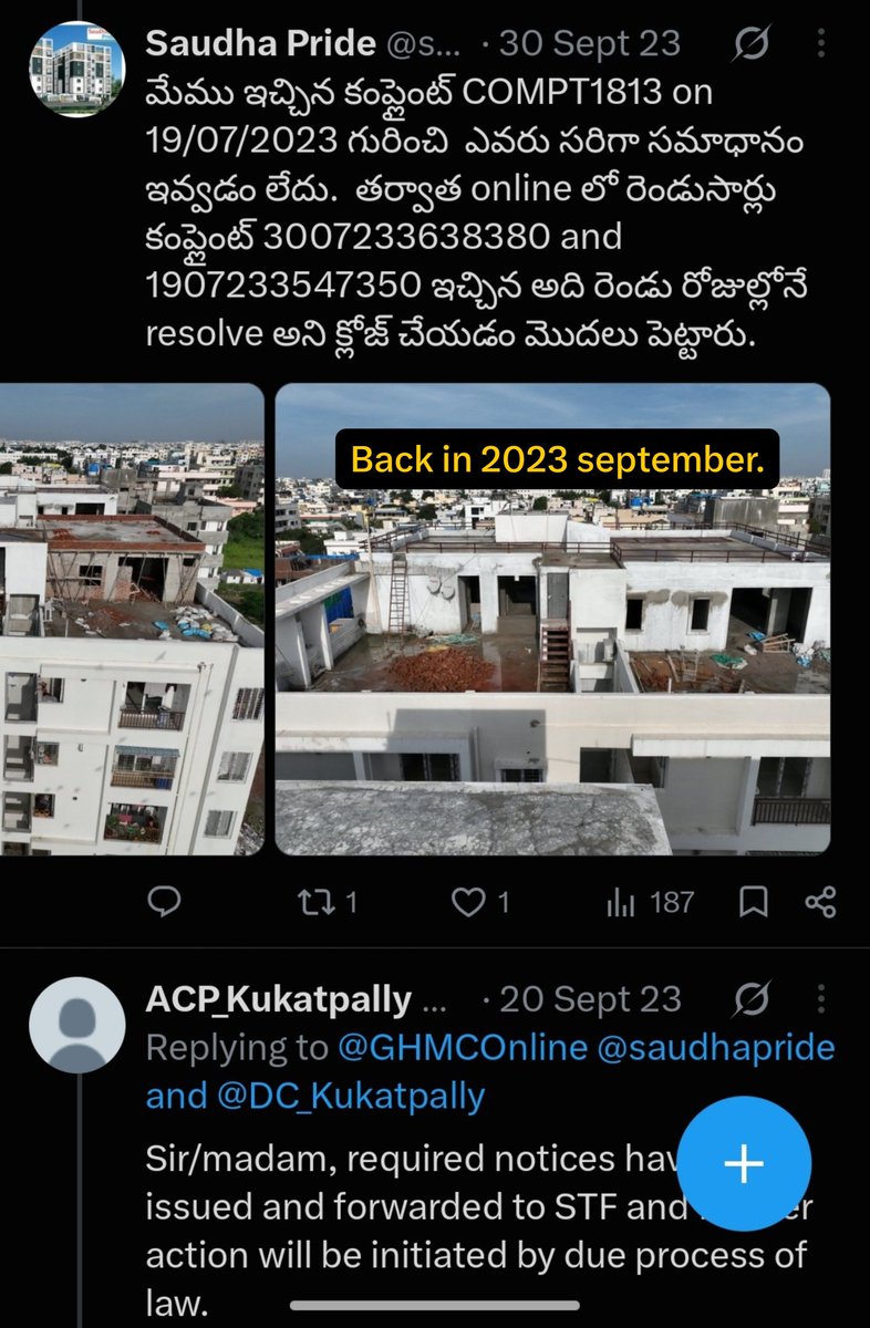 SathwikRedmviu's tweet photo. @CMC_Offcl @GummallaSrijana RTI states the Special Task Force will demolish the unauthorised construction if it continues. Then why was no action taken while it was being built? Despite repeated complaints, Town Planning remains silent. Shameful inaction. @DC_Kukatpally @GummallaSrijana FYI Mam. https://t.co/t8I4muea1q