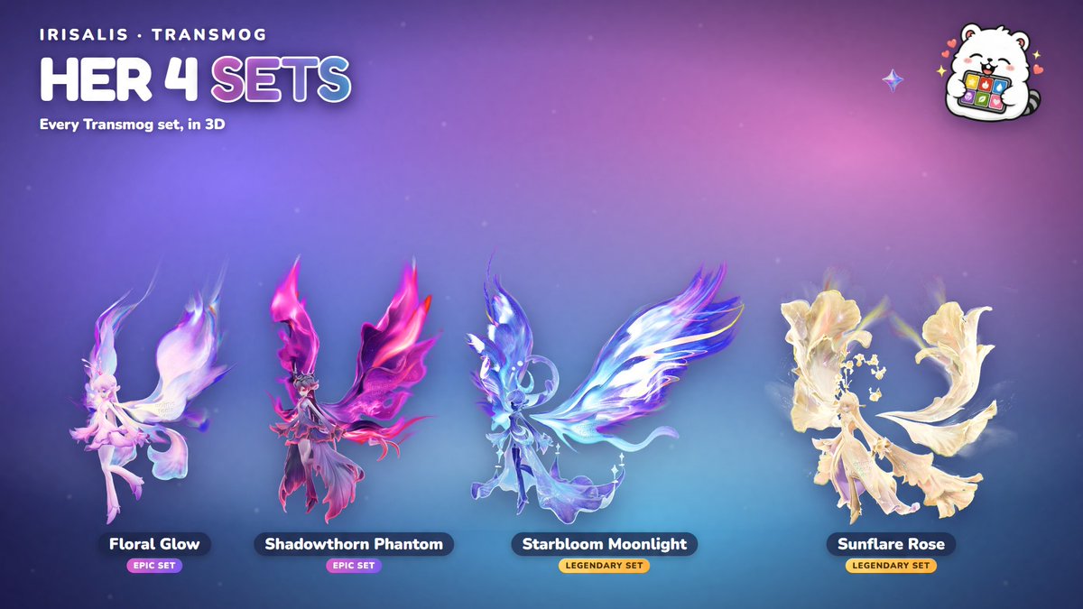 irissia06's tweet photo. Every Irisalis color in Aniimo! Her 4 Transmog sets, then all 16 colors: 6 Rare, 5 Epic, 5 Legendary (0.65% each, guaranteed within 62 rolls).

Odds and locks: https://t.co/nACXmey0VK

#Aniimo #Irisalis https://t.co/8CkXjGuC3n