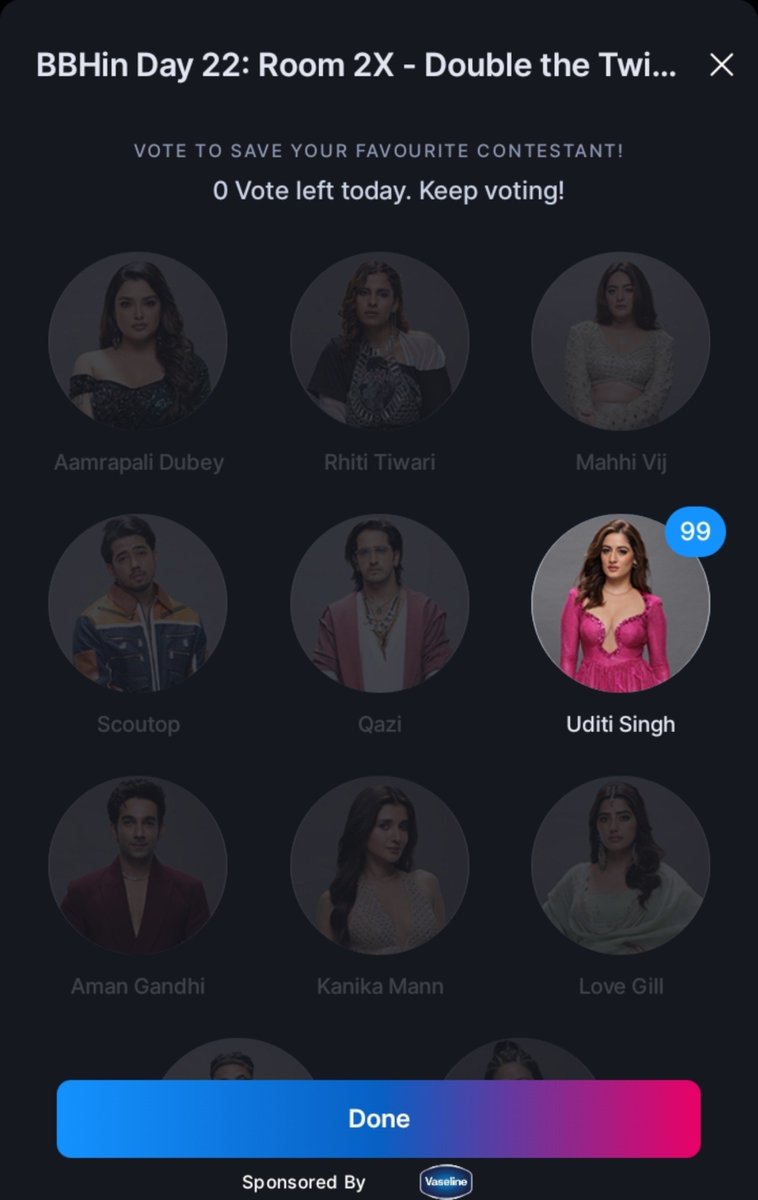 Itsoknayarr's tweet photo. guys, voting lines are open now please go to Jiohotstar and vote for uditi. 

#uditisingh #biggboss20 https://t.co/2XkSEOEssY