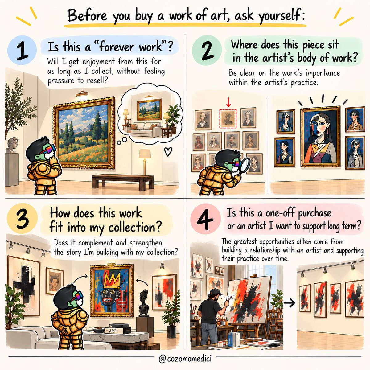CozomoMedici's tweet photo. Before you buy an artwork, ask yourself these 4 questions. https://t.co/50ey8EzIOF