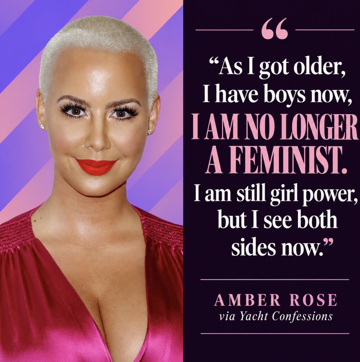 OneJoblessBoy's tweet photo. “As I got older—I have boys now—I am no longer a feminist. I am still girl power, but I see both sides now.”

— Amber Rose https://t.co/79DsvS3AnK