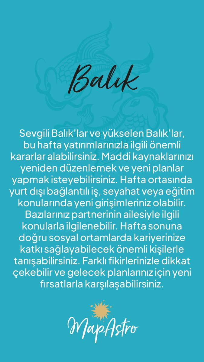 Mapastroapp's tweet photo. ✨ 28 Eylül - 4 Ekim Haftası Burç Yorumları ✨🔮

(Yay - Oğlak - Kova - Balık) https://t.co/c9Q1d1IU7U