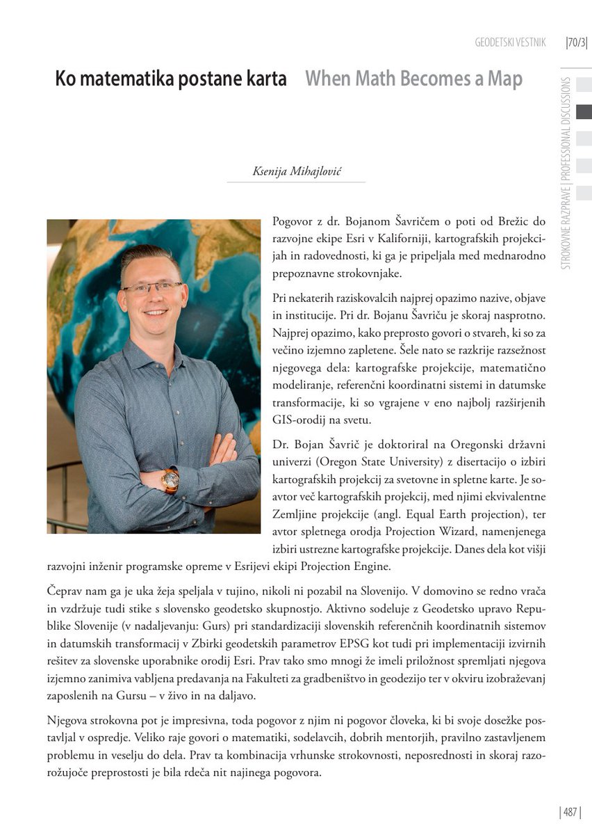 ProjectionWizz's tweet photo. Interview for Geodetski Vestnik (SI) 
👉 https://t.co/pN4yI24mN4

"Coordinate reference systems and datum transformations are the alphabet and grammar of geospatial data. Without understanding them, we cannot correctly read, connect, and interpret spatial information." https://t.co/cQubaNhOrL