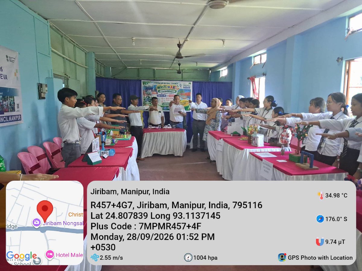 JiribamM's tweet photo. 28/9/2026
ULB CODE:801493
WASTE TO ART ' Kabaad Se Jugaad Competition for students followed by Swachhta pledged under Swachhta Hi Seva 2026
#SHS #SwachhataHiSeva
@SwachhBharatGov @swachhbharat @SbmUManipur @MoHUA_India @MoJSDDWS https://t.co/BZIH5PmzP0