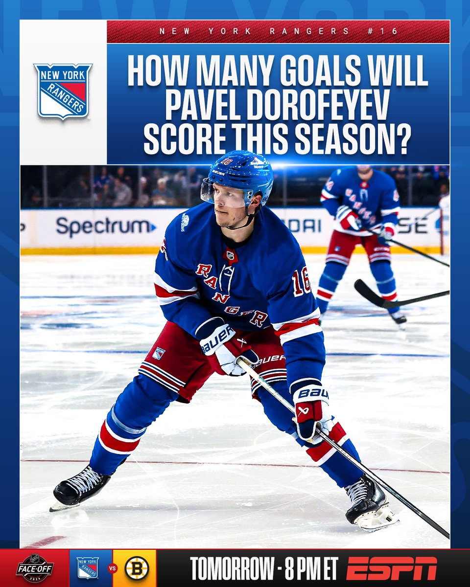 Pavel Dorofeyev hit a career-high 37 goals last season... will he top that this year with New York? 👀

Watch Dorofeyev and the @​NYRangers take on the @​NHLBru
