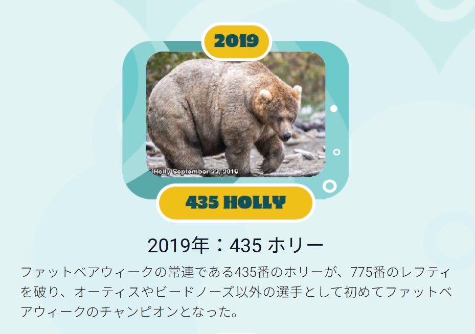 FavoriteBears's tweet photo. 910のお母さん(409 Beadnose)が2018年のチャンピオン🏆

89 Backpackのお母さん(435 Holly)は2019年にチャンピオン🏆

決勝でこの戦いが見たい‼️‼️

#HappyFatBearWeek 🐻🐟 https://t.co/S3sLWGDCNm