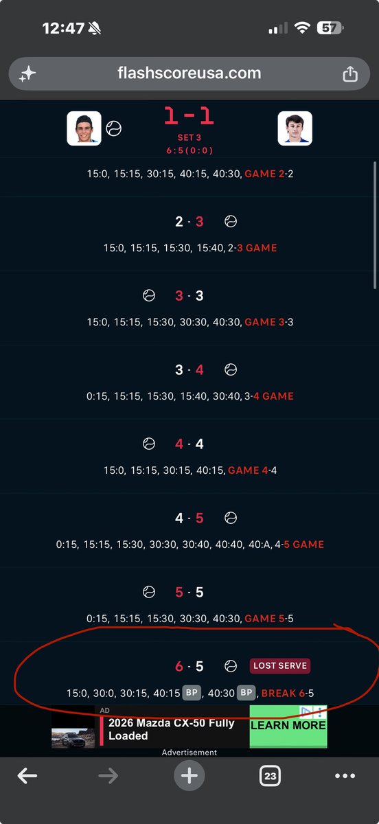 KingBreeze877's tweet photo. Perfect tennis played by garret johns and angelini suprising considering previous 2 sets. Oh what do you know garret johns hands over the match to angelini in game 11 on his own serve lmfao cant script it any better what a win for the italian today #Matchfixing #Tennis #Rigged https://t.co/DRqYeBPNTc