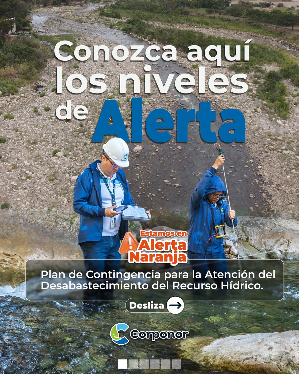CORPONOR's tweet photo. ¿Sabes qué significa cada nivel de alerta?

Desliza y conoce cómo funciona el Plan de Contingencia para la  atención del Desabastecimiento del Recurso Hídrico y por qué actualmente las cuencas de los ríos Pamplonita y Zulia se encuentran en alerta naranja. https://t.co/cDFheJ4MO8