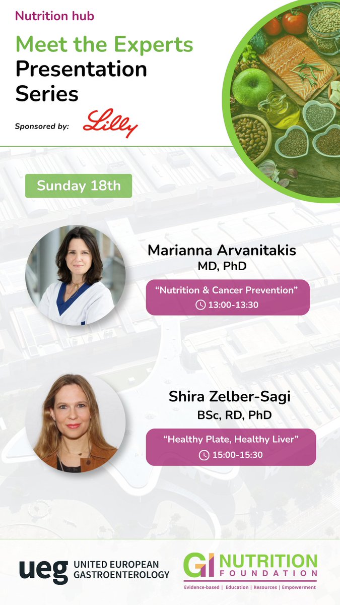 GI_NutritionFdn's tweet photo. Attending #UEGWeek2026 in Barcelona❓
👉 Join the Nutrition Hub, an interactive space created in collaboration with @my_ueg to support healthcare professionals in nutrition care for gut disorders
📅 On Sunday 18th October, two leading experts will address the role of diet and nutrition in preventing cancer and liver diseases:
🎓 Marianna Arvanitakis MD PhD
💬 Nutrition and cancer prevention
🎓 Prof. @SagiZelber
💬 Healthy plate, healthy liver
📍Where?
Fira Gran Via, North Entrance - Barcelona
👉 Access the full program here and book your agenda: https://t.co/MS1n1f5yPQ