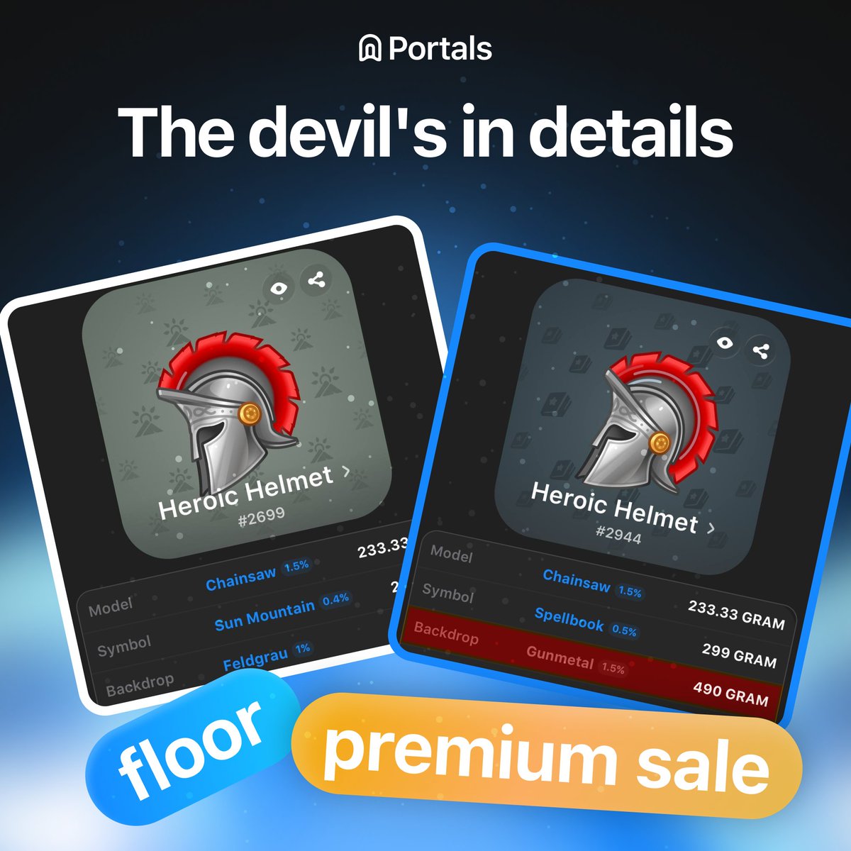 PortalsMarket's tweet photo. Two pieces of one collection can look almost identical and still trade worlds apart

Floor tells you where it starts. The details decide what collectors actually pay

That's where actual premium basically is https://t.co/B8qiYC0Lc9