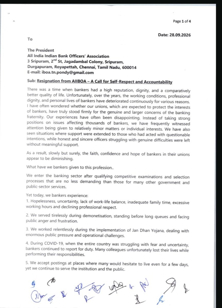 bankaffairs's tweet photo. 17 OFFICERS OF AIBOC
FROM INDIAN BANK
RESIGN FROM UNION 

Citing deep disappointment over the deferment of the proposed strike.

@aiboc_in #5daybanking https://t.co/2vSdbrrd3S
