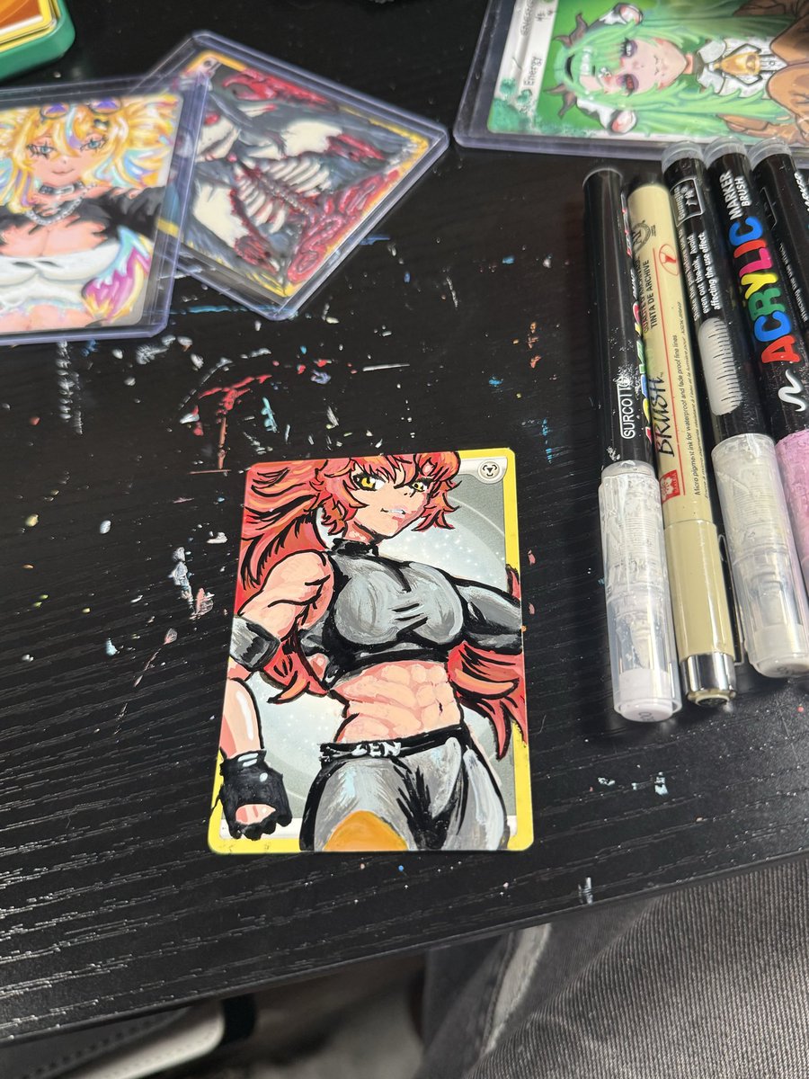 eepprraa's tweet photo. Another energy card artwork :3 this time it’s a Commission order 
someone requested zen in their workout model
 #zentreart #cardart 
MY DARK GREY PAINT MARKER RAN OUT SO I IMPROVISED 😭😭😭 https://t.co/dLF1PeBs5D