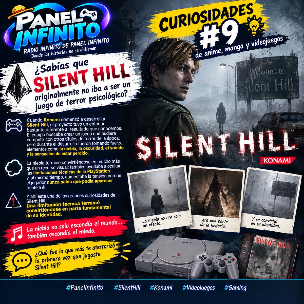 AlxLo03's tweet photo. 📡 PANEL INFINITO — CURIOSIDAD #9
👻 ¿Sabías que Silent Hill originalmente no iba a ser un juego de terror psicológico?
#PanelInfinito #SilentHill #Konami #Videojuegos #Gaming https://t.co/mY4s5pPfef