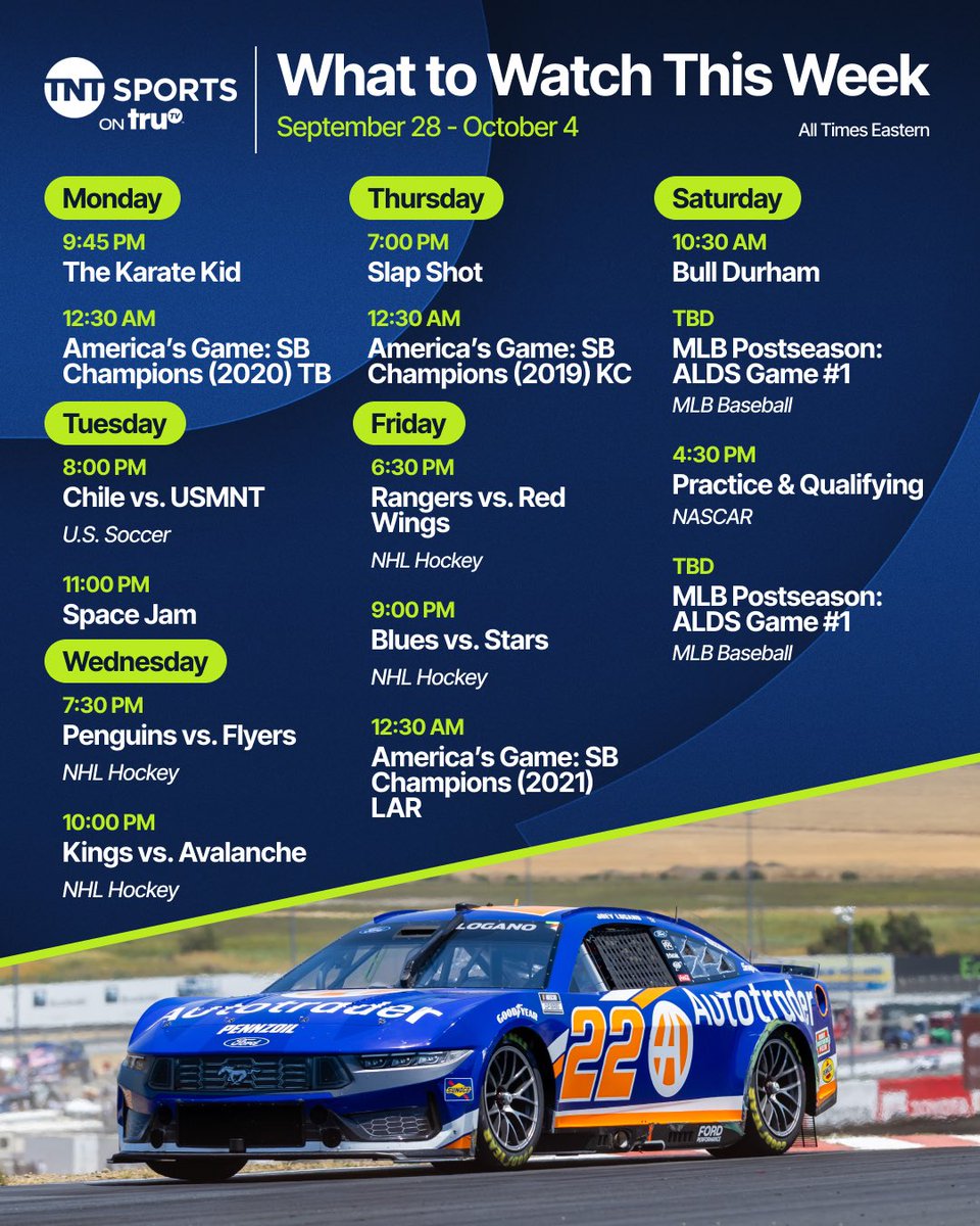 truTV's tweet photo. Turning it up this week with MLB postseason and NHL 🔥 

Don’t miss any of the action on TNT Sports on truTV! https://t.co/T0ckRJODJ7