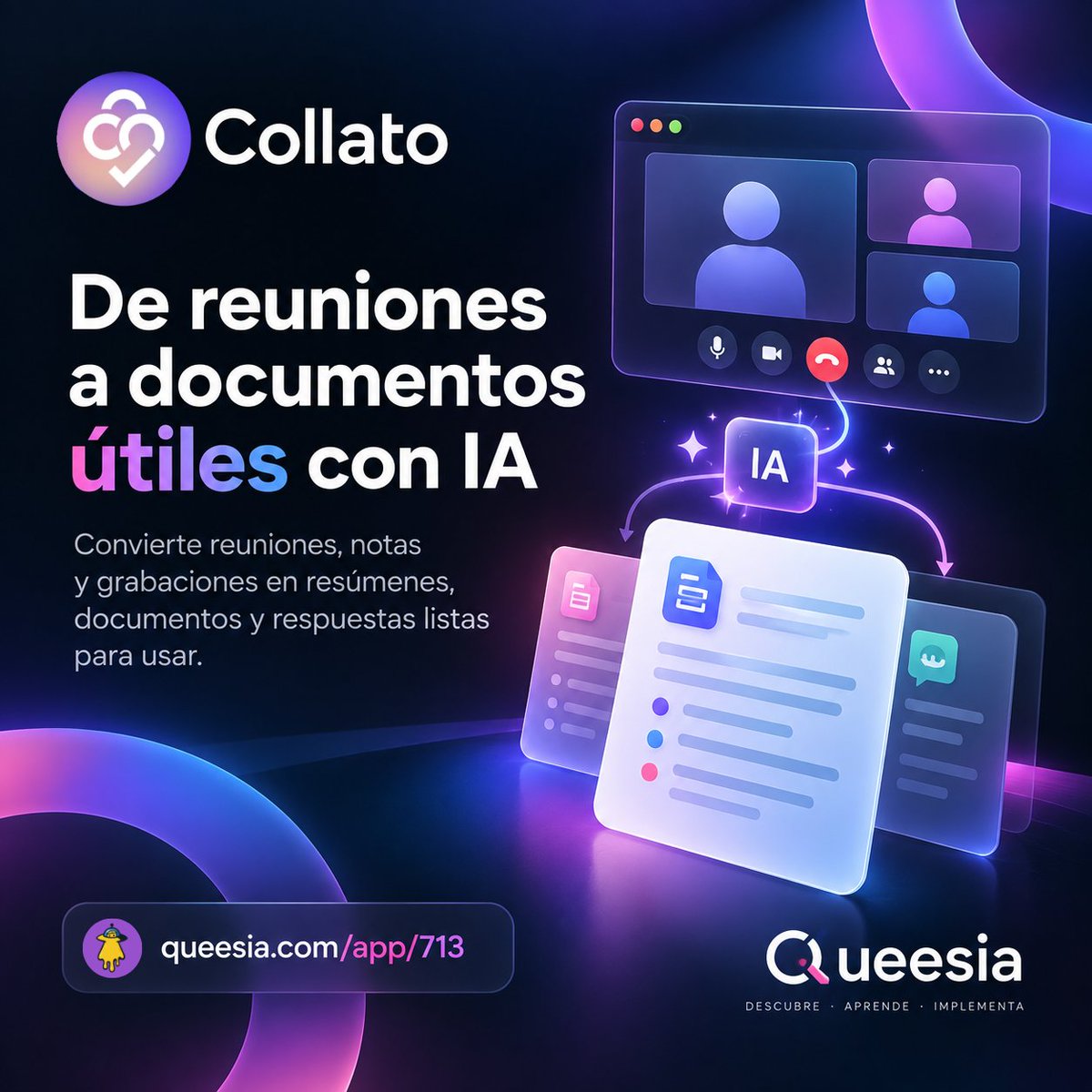 quees_ia's tweet photo. 📄 ¿Tus reuniones generan más trabajo del que resuelven?
Collato utiliza IA para convertir reuniones y notas en documentos, resúmenes y respuestas útiles.
Menos tiempo documentando, más tiempo creando.
🔗 https://t.co/Fbu3b2wOrY
#IA #Productividad #Collato #Queesia https://t.co/Zm9gDOZp71