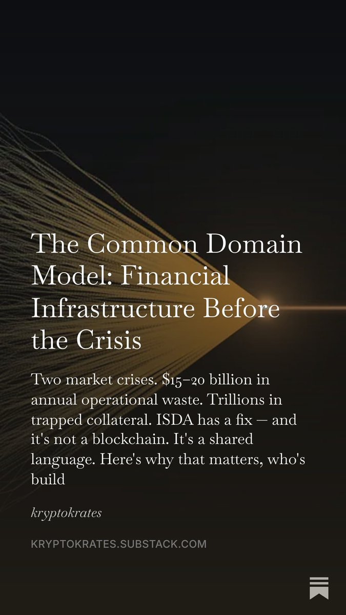 Kryptokrates's tweet photo. isda spent seven years building a shared language for derivatives

gdf tested it on tokenized collateral

the ceo co-signed a report asking regulators to mandate it

nobody owns the standard

and almost nobody in crypto is watching

https://t.co/HqkReFVlxR https://t.co/AeDt3uXsIq