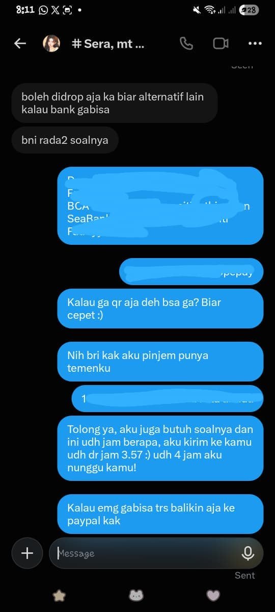 jeellyns's tweet photo. Trs dia chat aku blg bni nya gabisa dipake tf dan minta alternatif lain akhirnya aku kasih dan yup after that menghilang. Jujur aku udh mulai ngerasa kalau aku di scam :) https://t.co/DHHeWA7hYp