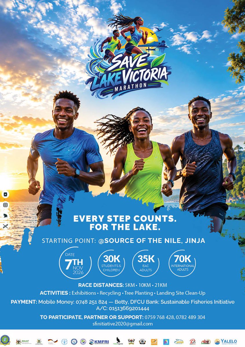 Fisamu21's tweet photo. Save Victoria Marathon at the source of the Nile
Countdown 🕰️: 40 days.
Prepare and register to be there.
#FISAMU #SaveLakeVictoria https://t.co/XcT1JPUw9V