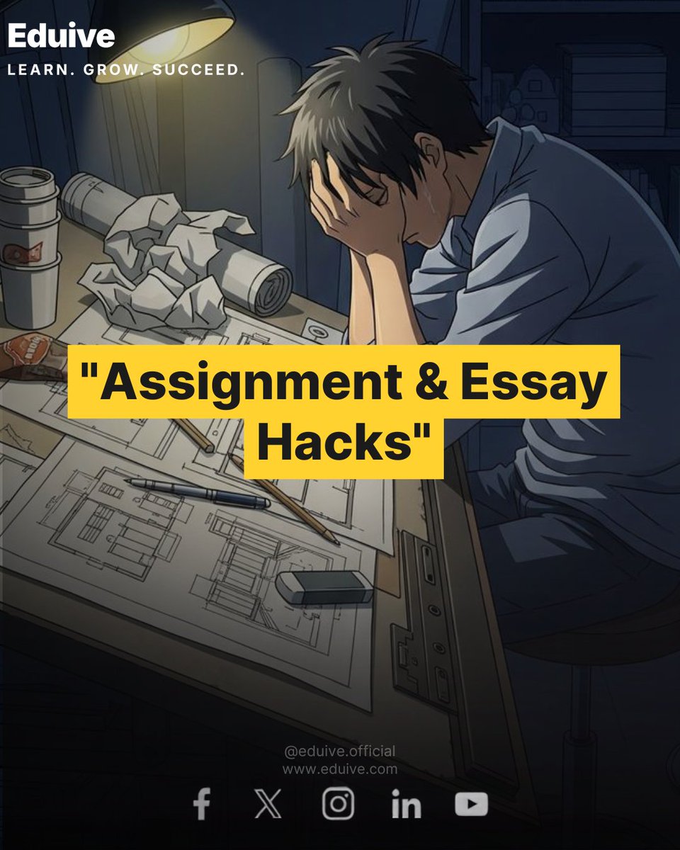 Eduive_Official's tweet photo. Assignment &amp; Essay Hacks: Write Better Papers in Less Time.
Struggling to finish your essays and assignments without getting overwhelmed?
#EssayHacks #WritingTips #StudentLife https://t.co/DEjnnWm3Hc