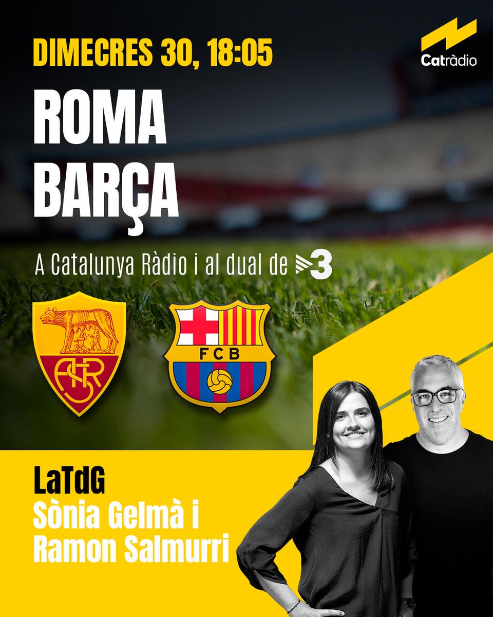 LaTdG_oficial's tweet photo. 🇮🇹 Roma ens espera 

⚽️ Segon partit de Champions

🕕 A les 18.05 h comencem amb la prèvia

https://t.co/nxavrW1cC1 https://t.co/kVv57YPrOL
