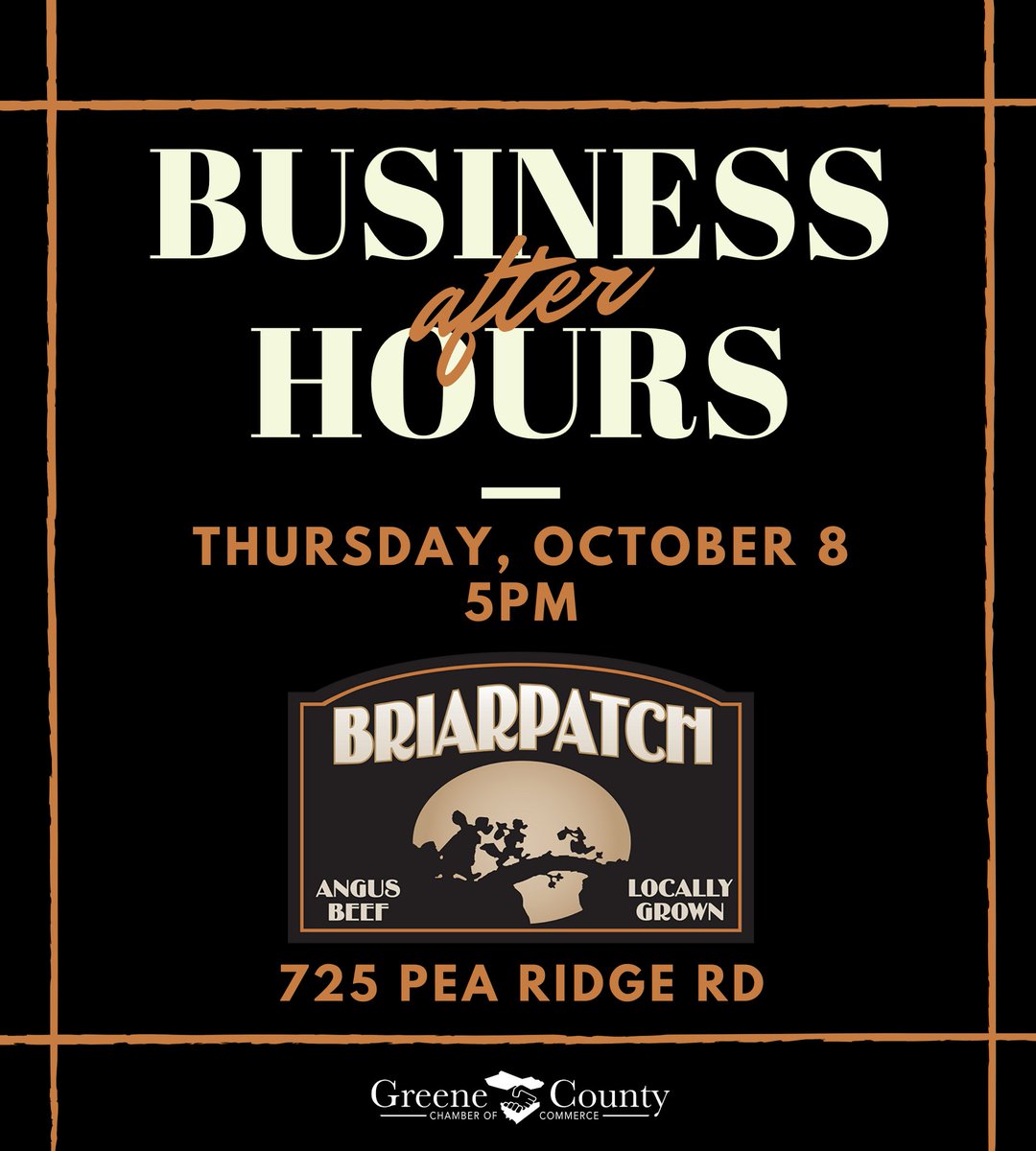 GreeneGaCCOC's tweet photo. Join us as we celebrate Briarpatch Farm joining the Chamber with a Business After Hours event at their farm! Learn all about their mission while networking with other local business owners. 

#GCCoC #GreeneCountyChamber #LocalEvents #LocalEvents https://t.co/LBUo01mI08