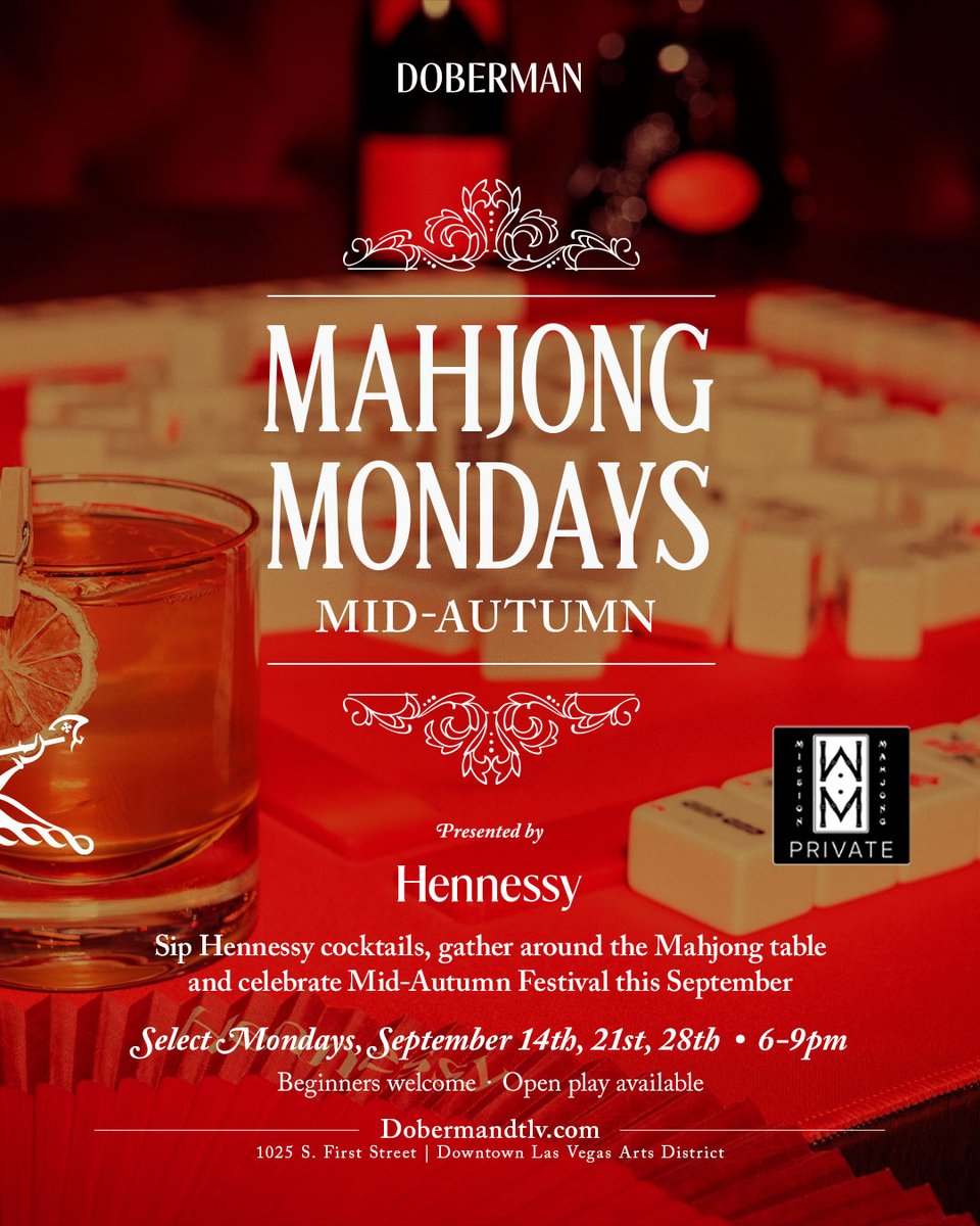 dobermandtlv's tweet photo. Mahjong Mondays are back at Doberman 🀄️🥃

Join us Monday, September 21 and 28 from 6–9PM to learn the art of mahjong with expert instructors from @missionmahjong.

Open play is available for walk-ins, with limited private tables available at https://t.co/b2PHvERn20 ✨ https://t.co/rMXQ6vXSD2