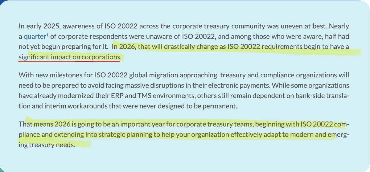 SMQKEDQG's tweet photo. Don’t forget:

In 2026, ISO 20022 will “begin to have a SIGNIFICANT impact on corporations”✅

This is documented below.📝👇 https://t.co/Of28JxKtZ2