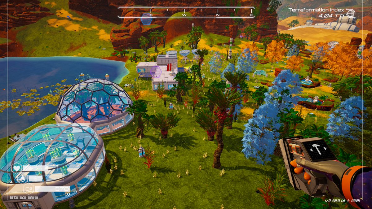Shukie_foxbun's tweet photo. Welp, Finally gave #planetcrafter a go, and WHOOPS have sank about 60 hours in during a 4-5 day binge. 
It is DELIGHTFUL and so satisfying to turn the barren wastelands into something beautiful and lush with life. https://t.co/g3iY1Itw38