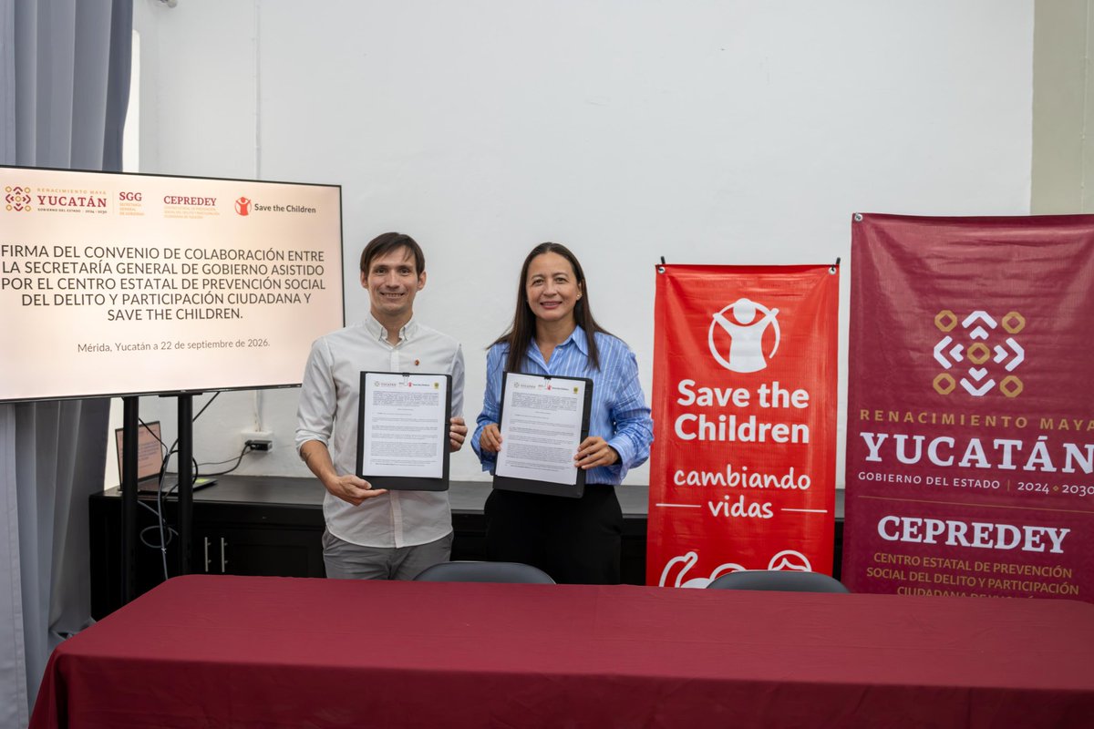 cepredey's tweet photo. Desde la @SGGYUCATAN , a través de Cepredey, firmamos un Convenio de Colaboración con @SaveChildrenMx para fortalecer acciones de prevención de la violencia, crianza con ternura, apoyo psicosocial y promoción de los derechos humanos de niñas, niños, adolescentes y sus familias 👏🏽 https://t.co/djB1WGl6KL