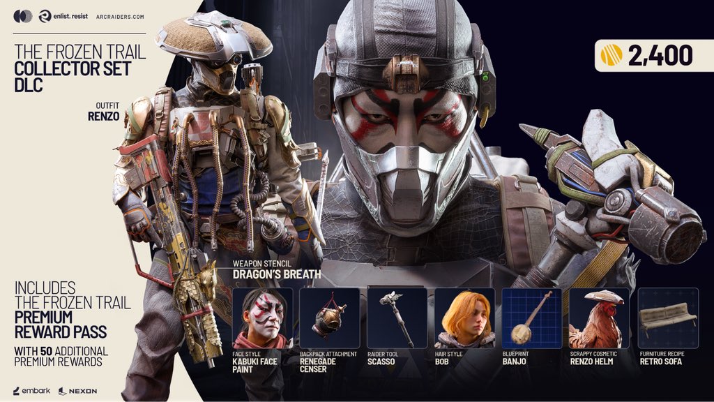Cobra_ARMATA's tweet photo. ❄️ARC Raiders【リワードパス：新しい進行システムの解説】
#ArcRaiders #アークレイダース

 10月8日にアップデート「Frozen Trail」が到着します。それに伴い、新しき進行システムである「報酬パス（Reward Pass）」が導入されます。このシステムについての詳細と、「Frozen Trail」で登場する2つのパスの内容についてご紹介します。

【🎁】報酬パスとは？

報酬パスは、レイダー・デッキ（Raider Decks）の自然な進化形であり、いくつかの追加特典を備えています。プレイヤーが「Feats（偉業）」を完了することで、「Frozen Trail」アップデートで登場するユニークで役立つ報酬（衣装、コスメティックアイテム、ガジェット、武器、アイテム、レイダー・トークンなど）をアンロックできる進行メカニズムです。

【📈】レイダー・デッキの進化

レイダー・デッキは素晴らしい出発点を提供してくれましたが、時間の経過とともに私たちが作成したシステムに問題があることに気づきました。プレイヤーはクレジット（Cred）を、ついていくのが困難なほどの速度で蓄積していました。
新しいレイダー・デッキがリリースされた際、多くのプレイヤーは貯め込んでいたクレジットのおかげで、すぐにそれをクリアすることができました。これにより、報酬が「報われる（rewarding）」という感覚を大きく損なってしまい、Featsに挑み続けるモチベーションもほとんどなくなってしまいました。
報酬パスは、より長くゲームの旅を楽しめる、より満足度の高い進行パスを提供することで、この問題を解決しようとしています。また、報酬パスはリリースされるアップデートに結び付けられており、すべてのプレイヤーがゲームをプレイすることで新アイテム、武器、コンテンツを体験できるようになっています。

【❄️】Frozen Trail：報酬パス

「Frozen Trail」は、2つの報酬パス（Frozen Trail報酬パスとレガシー報酬パス）とともに開始されます。
「Frozen Trailパス」には60レベルの進行があり、無料（Free）オプションとプレミアム（Premium）オプションの両方が用意されています。

•🌈フリーパス（Free Pass） - このトラックには、すべての新しいベース衣装に加え、新しいコスメティックアイテム、武器、ガジェット、アイテム、そして合計最大200個のレイダー・トークンが含まれています。

•🌈プレミアムパス（Premium Pass） - 少しだけ追加の特典を提供します。このオプションでは、新しい衣装のすべてのプレミアムな切り替えカラーやカラーウェイがアンロックされます。また、限定のレジェンダリー武器ステンシル、髪型、そして合計最大1,150個のレイダー・トークンが含まれています。

⚠️注意すべき点が2つあります

・プレミアムパスには、フリーパスのようにゲームプレイに有利になるアイテム（武器やガジェットなど）は含まれていません。また、プレミアムパスは1,150レイダー・トークンで入手できるため、最後まで完了すれば取得にかかった通貨をそのまま取り戻すことができます。

・レガシーパス（Legacy Pass）は、レイダー・デッキのすべてのコスメティック報酬とレイダー・トークンを1つのフリーパスに統合します。過去にこれらを入手していた場合、それらは保持され、レガシー報酬パスでアンロックされたままになります。レガシー報酬パスを進めることで、古いレイダー・デッキシステムでは手に入らなかったすべての報酬を獲得できるようになります。

【💼】Frozen Trail コレクターセット DLC

「Frozen Trail」の体験を存分に楽しみたいレイダーのために、コレクターセットDLCには、新しいコスメティックセット、レンゾ（Renzo）、ドラゴンズ・ブレス武器ステンシル、ボブヘアスタイル、そして2,400個のレイダー・トークンが含まれています。さらに、「Frozen Trail」プレミアム報酬パスへのアクセスも付与されます！
また、レイダーの拠点用の専用レトロソファが付属しており、新しい楽器「バンジョー」の設計図を手に入れる唯一の方法でもあります。
今すぐSteamでコレクターセットDLCをチェックして、利用可能なコスメティックや報酬をご自身の目で確かめてみてください！
「Frozen Trail」アップデートをどのように体験する選択をするにしても、この新しいシステムによって、皆さんの旅がエキサイティングでやりがいのある報酬で彩られることを願っています。