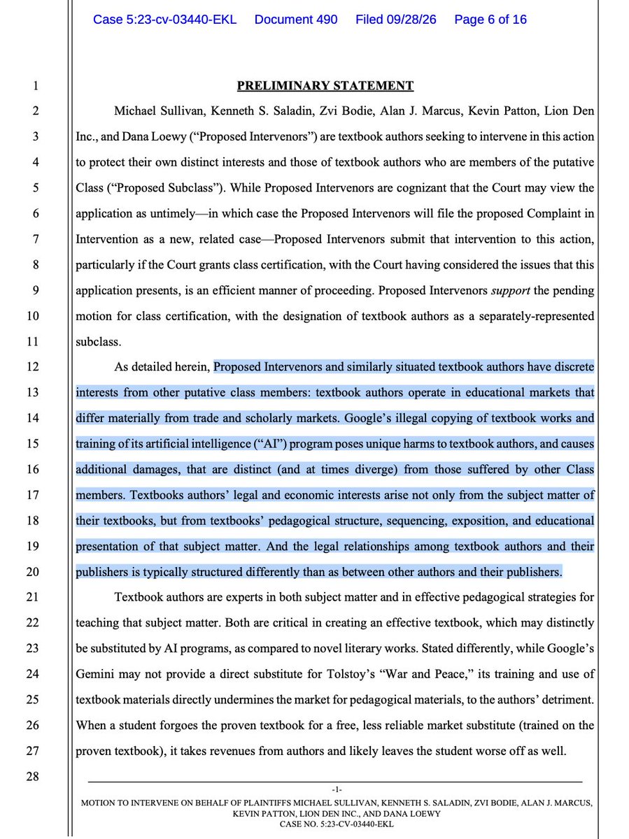 AdamEisgrau's tweet photo. Their fundamental argument is that the nature of their products is sufficiently different from other publications that their interests and perspectives ought be separately represented and protected. Judge Lee may hear their case with other motions in early January: https://t.co/1grL4jalSR