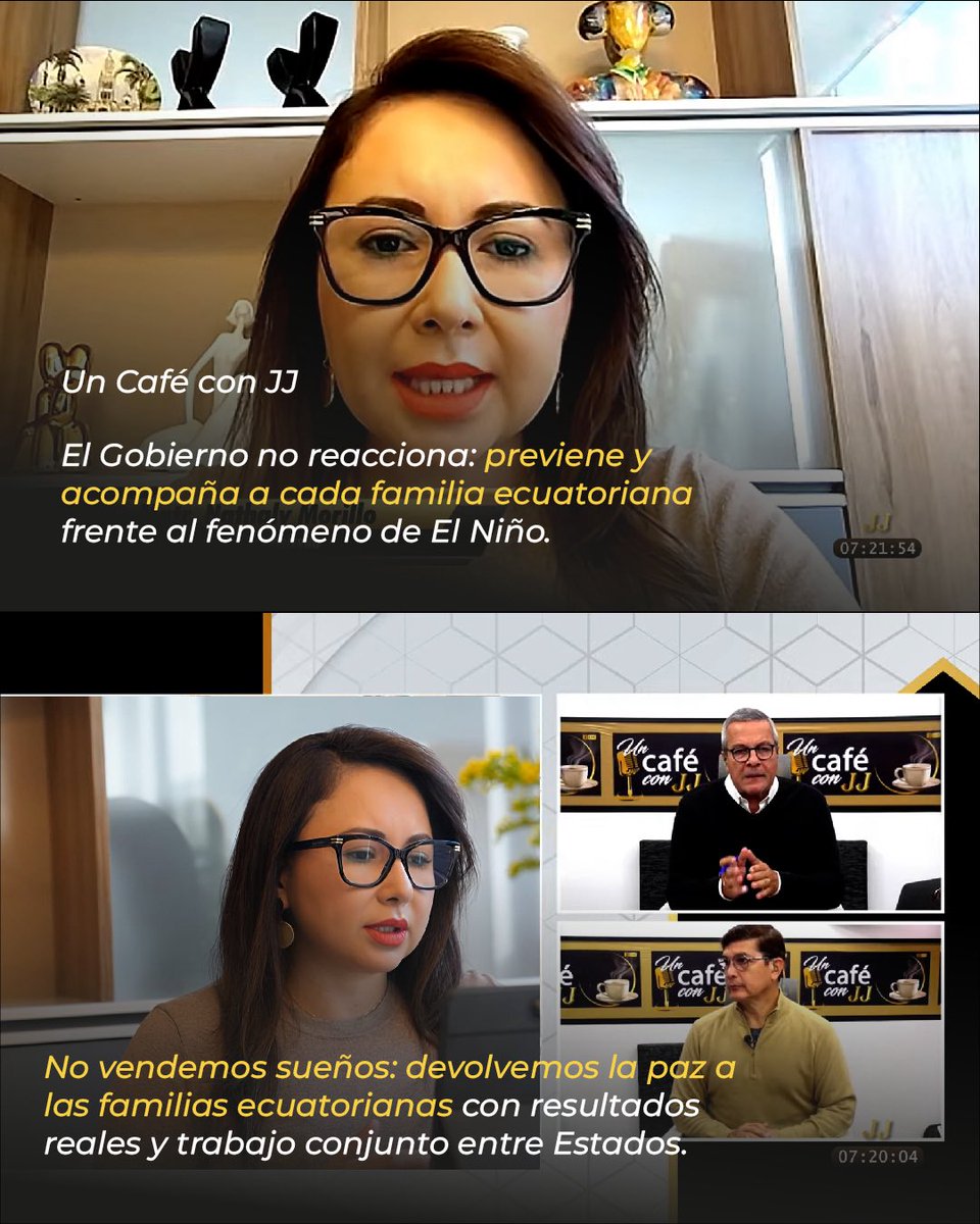 MinGobiernoEc's tweet photo. En @UnCafeconJJ, la ministra @natalymorillos destacó que el Gobierno desplegará maquinaria para atender a las provincias afectadas por fenómeno El Niño. 

Resaltó la cooperación internacional en seguridad, que permitió capturar a la esposa e hija de alias Fito en Colombia. https://t.co/Fwmgipicuo