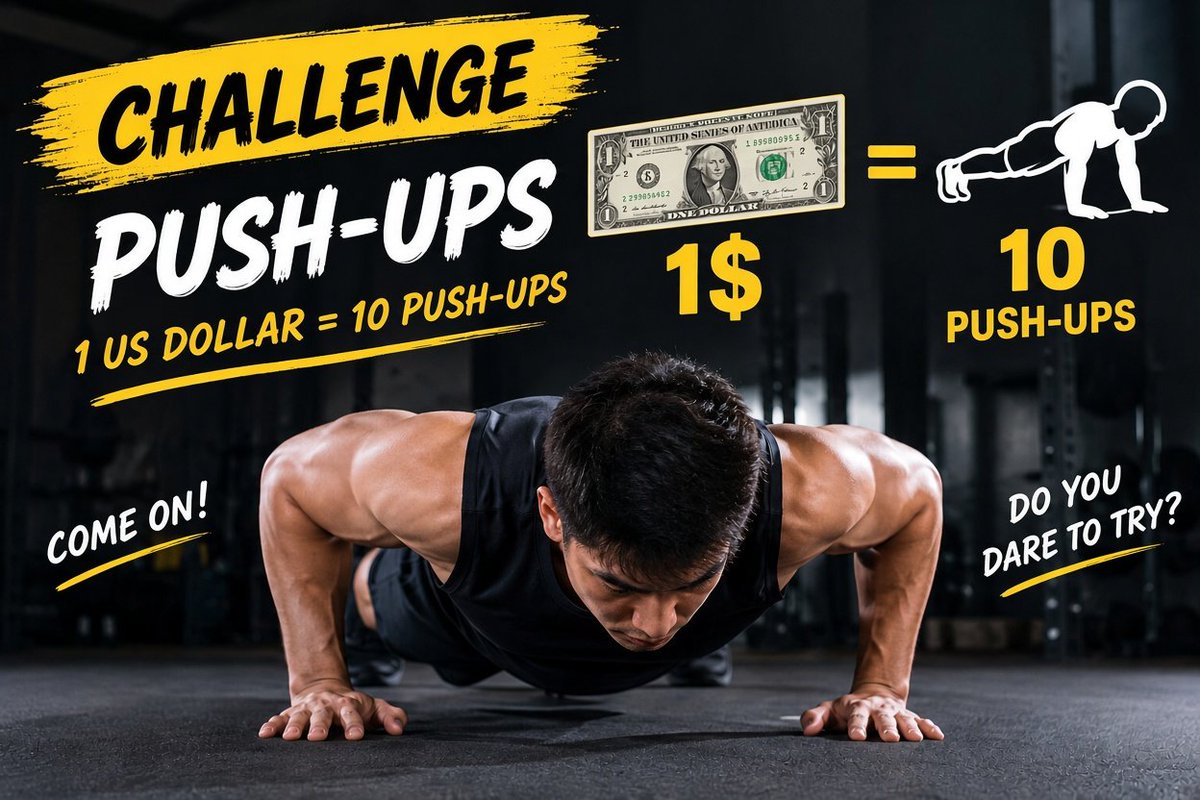 zai_fomo's tweet photo. Send me money and test my push-up limits on September 29!

Every **$1 = 10 push-ups**.

I'll livestream the challenge publicly on YouTube. 
@fomo 
***The payment address is in my profile.
#challenge #crypto https://t.co/RqSsSaknoN