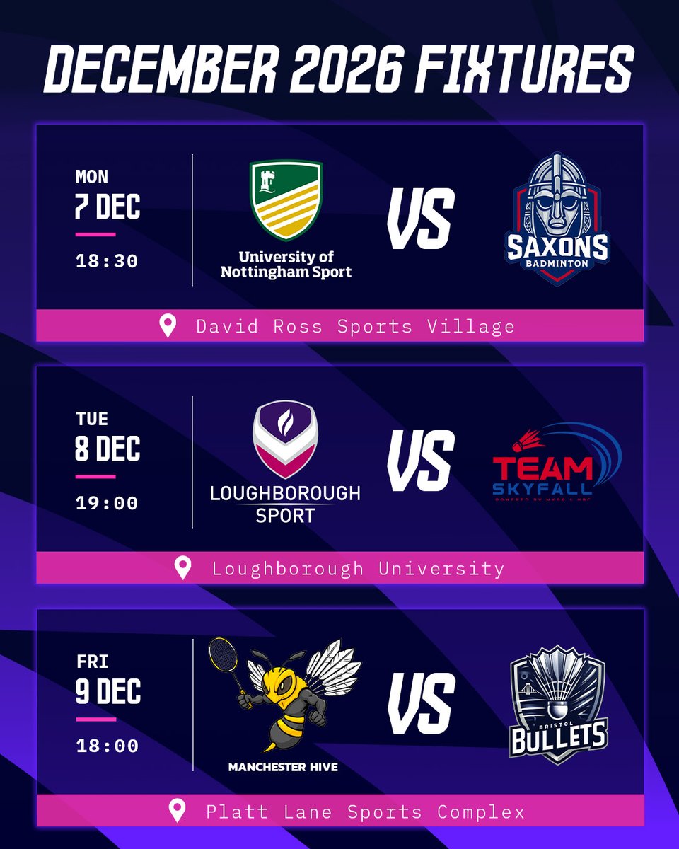 BadmintonEnglnd's tweet photo. WE’RE BACK. ⚡
The 2026/27 National Badminton League season is locked in.
Swipe through for the full fixture list and see where your team starts their season. 👀
This is the NBL . Let’s go. 🔥
#NBL #EveryPointMatters #Badminton https://t.co/Tk15b2deOj