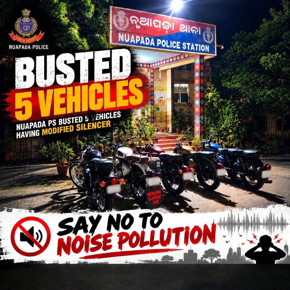 SPNUAPADA's tweet photo. π¨ MV CHECKING DRIVE | NUAPADA PS
Nuapada Police Station conducted an intensive MV checking drive in Nuapada Town.
ποΈ 5 Motorcycles detained for using modified silencers
#MVChecking #RoadSafety #TrafficRules
@DGPOdisha
@odisha_police
@CIDOdisha
@digswrkoraput
@DM_Nuapada https://t.co/Rf067jyfFS