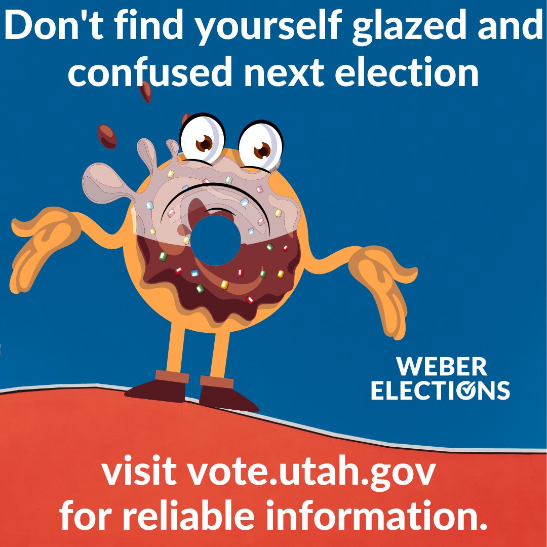 WeberElections's tweet photo. Donut find yourself glazed and confused next election, look for reliable information on https://t.co/Md0oIkljld
#weberelections #trustedinformation https://t.co/szIvrEPMRW