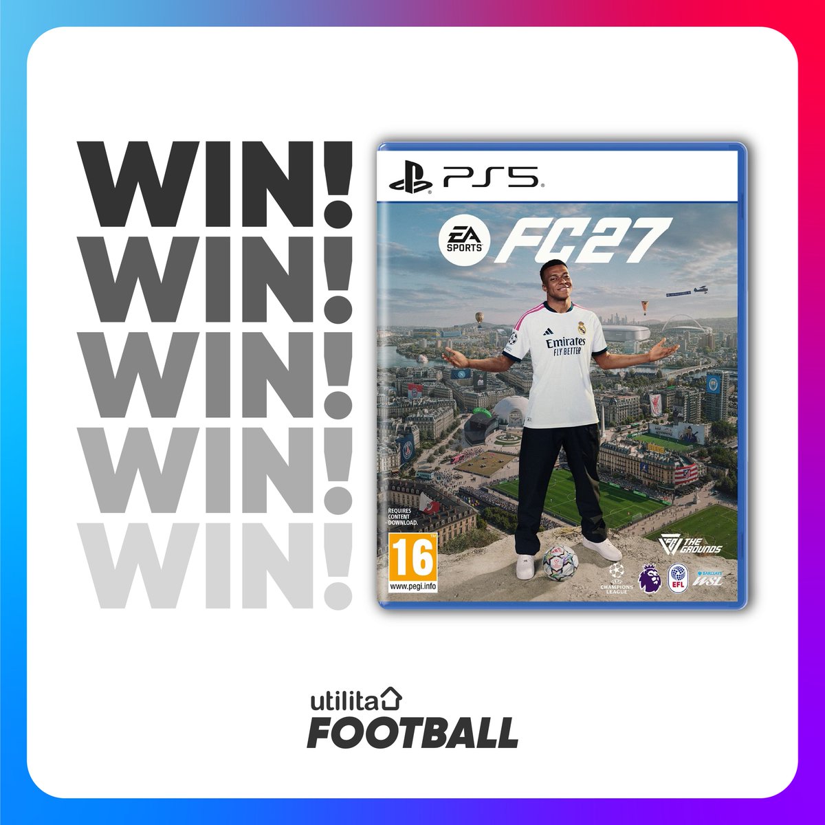 UtilitaFootball's tweet photo. 🚨 𝐆𝐈𝐕𝐄𝐀𝐖𝐀𝐘! 🚨

Fancy winning a FREE code for #FC27 on Xbox or PS5?! 🎮

RT, follow us and tag a mate to enter - entries close at 23:59 on Tuesday 29th September and winners will be notified by DM ⏳

𝐈𝐧𝐜𝐫𝐞𝐚𝐬𝐞 𝐲𝐨𝐮𝐫 𝐜𝐡𝐚𝐧𝐜𝐞𝐬 𝐛𝐲 𝐞𝐧𝐭𝐞𝐫𝐢𝐧𝐠 𝐨𝐧 𝐈𝐆 𝐚𝐧𝐝 𝐅𝐚𝐜𝐞𝐛𝐨𝐨𝐤!

@EFL