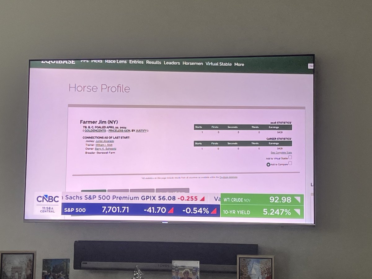 VincentColbert's tweet photo. @CNBC very cool to see this.  @Equibase https://t.co/XQAbn616L6