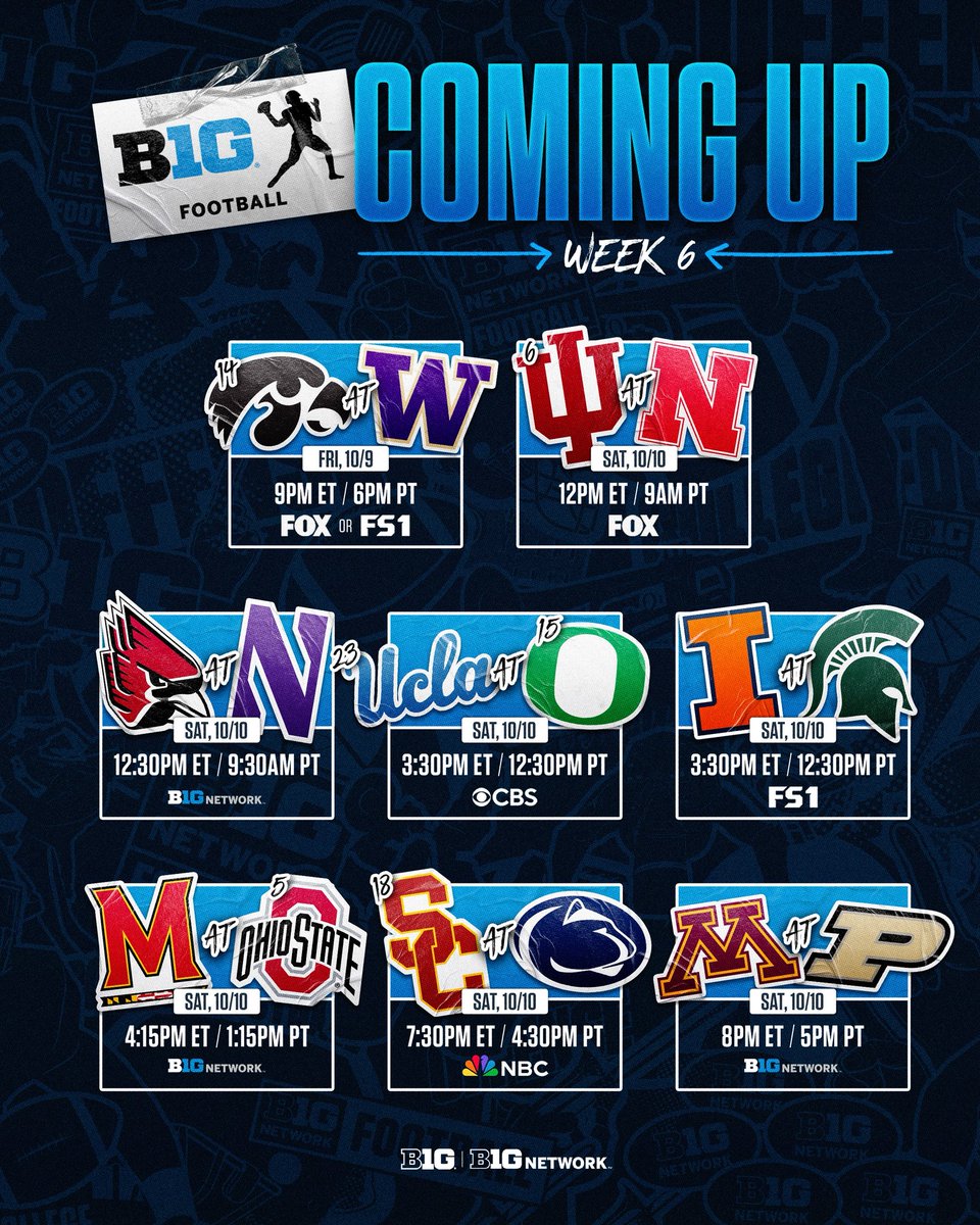 B1Gfootball's tweet photo. Just in: Week 6️⃣ kick times and networks are official. https://t.co/UPdnhdEzF3