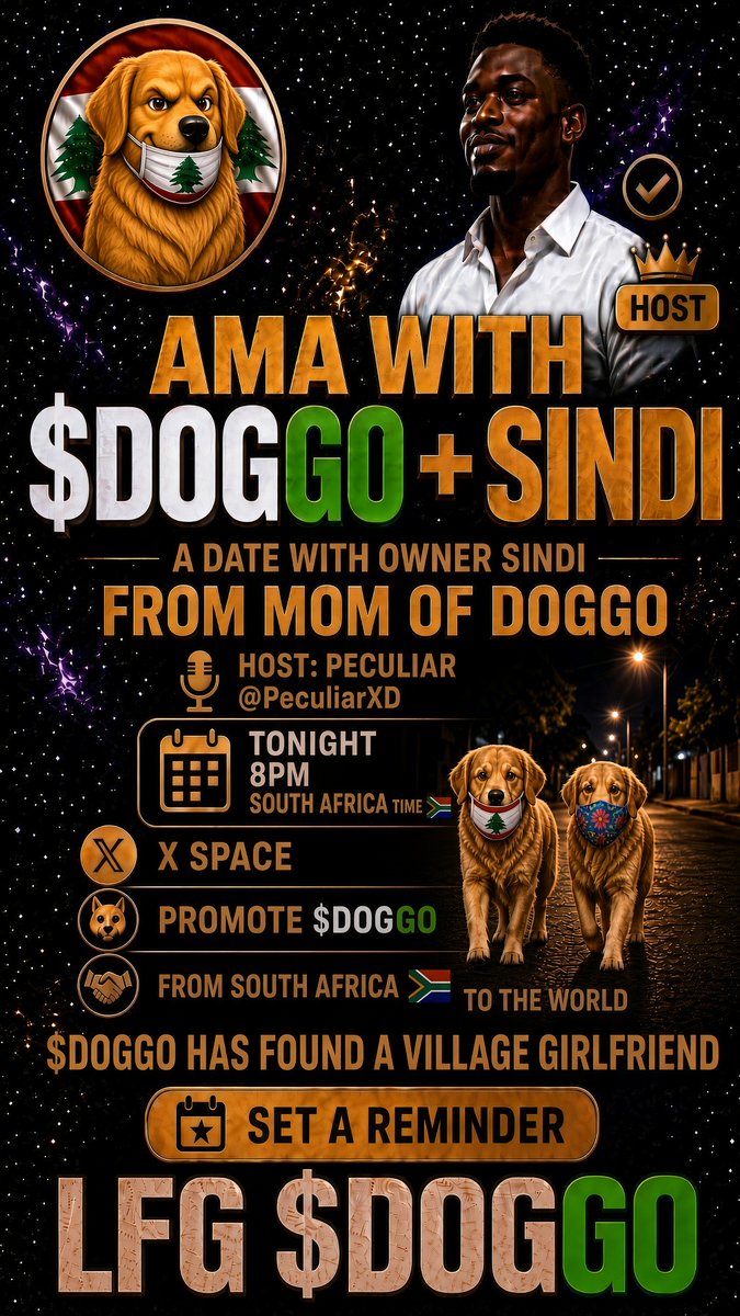 DOGGOLEBANON's tweet photo. 🐕 $DOGGO + SINDI AMA tonight 8PM SAST🇿🇦
From Sebhel, Lebanon🇱🇧
Host: @PeculiarXD 
X Space🎙️
$DOGGO found a village girlfrien💐
Loyal to Zeina-Mari like no other❤️
Loyalty unmatched. ALPHA $DOGGO 🐺
TG 🔗https://t.co/44NpUFnX6R
LFG $DOGGO🚀
@PeculiarXD @Primeministv @lorrdermott https://t.co/VwX4WloNoB