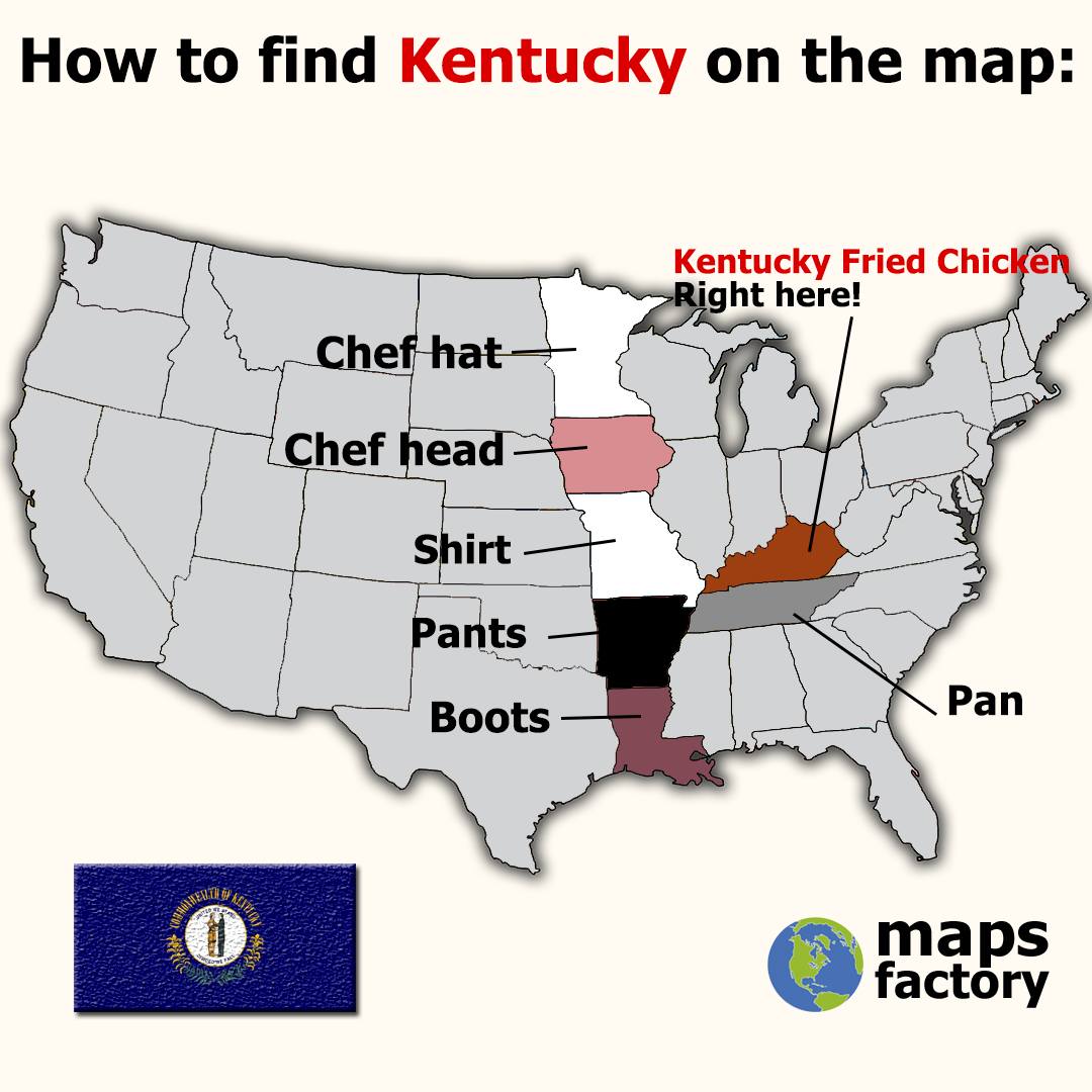 BrilliantMaps's tweet photo. Ok, so this is definitely a terrible map, BUT I routinely think about it any time I have to try and remember where Kentucky is on a map.

Credit: Maps Factory

Map of Kentucky The Government Doesn’t Want You To See: https://t.co/R4BVyRIbdz https://t.co/MS6XMnwbc0